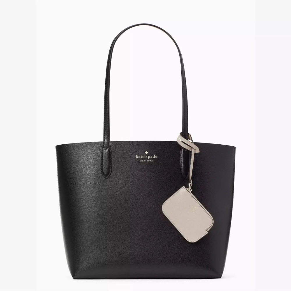 Kate Spade Black Leather Tote with Cream Pouch .